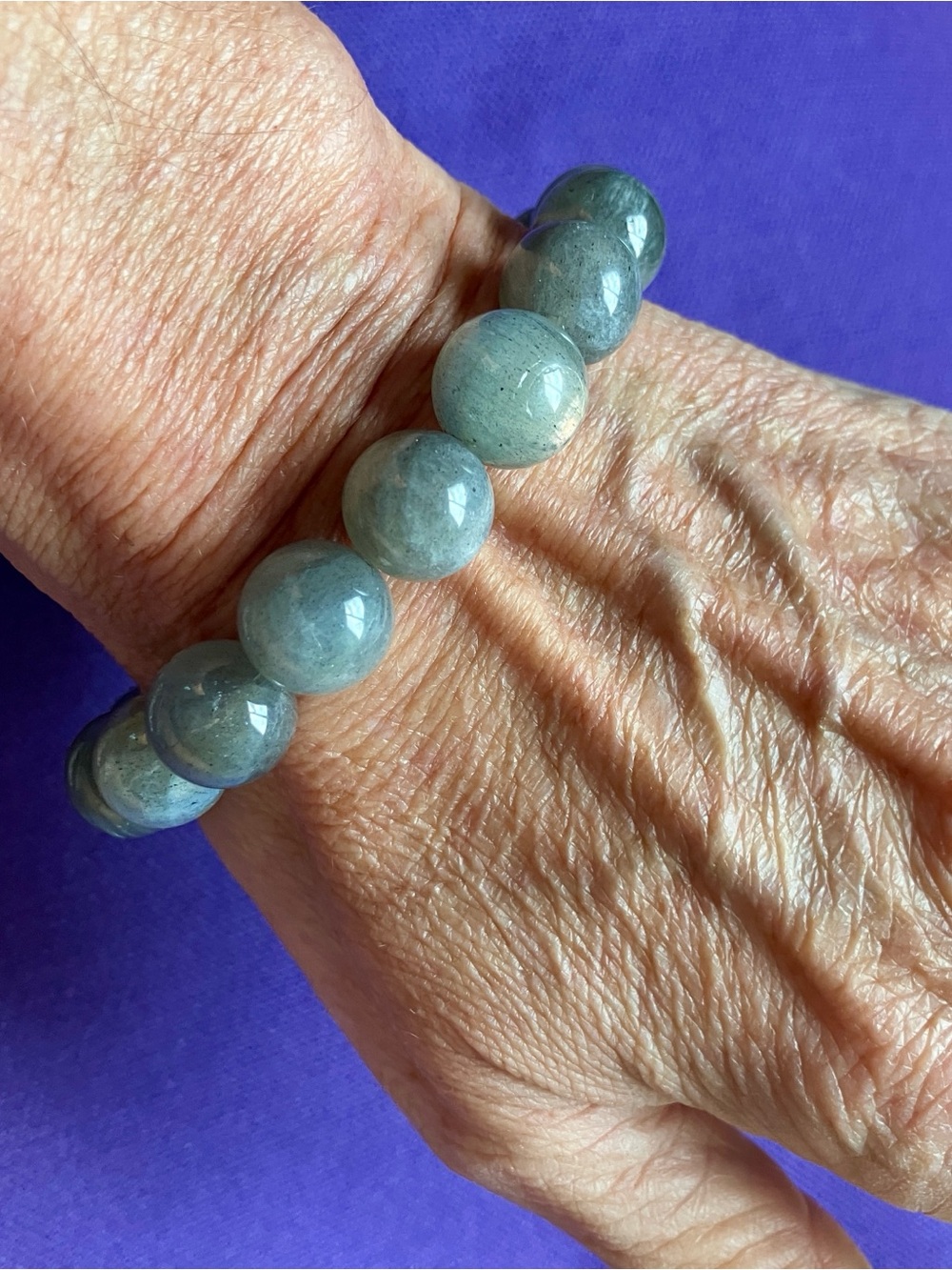 Stretch Beaded Bracelet with Gray-Green Gemstone Beads - Women Jewelry